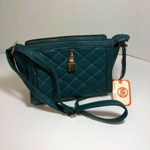 MICHAEL MICHELLE TEAL QUILTED FAUX LEATHER  SHOULD